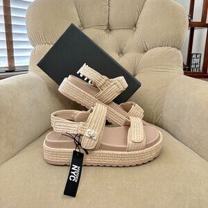 NEW Auth STEVE MADDEN Iconic Bigmona Natural Raffia Platform Sandals